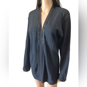 Liz Claiborne Black Cardigan with Beaded Trim Medium